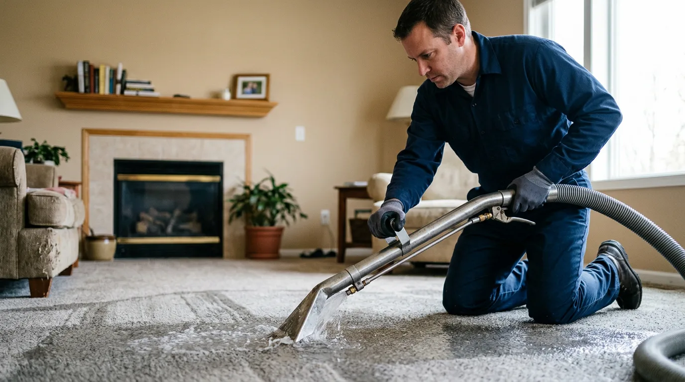 Water damage restoration technician working near Smithfield, OH